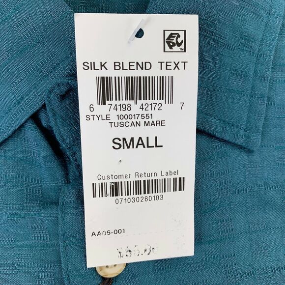 Tasso Elba Mens Textured Silk Blend Short Sleeve Button Down Shirt Turquoise S - Picture 4 of 4